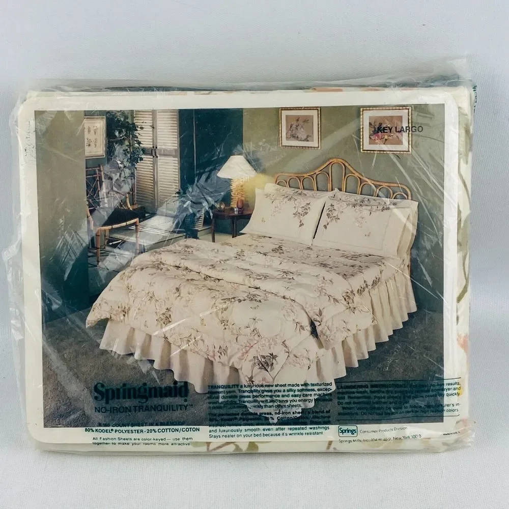 Vtg Springmaid Double Fitted Bed Sheet Key Largo Full‎ 54x76 Mattress 160 Count